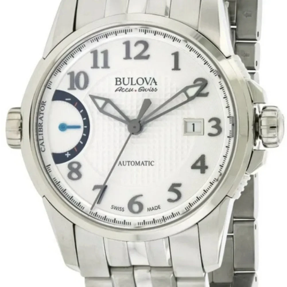 Bulova Silver White Dial Stainless Steel Men's Automatic Watch with Blue Accent